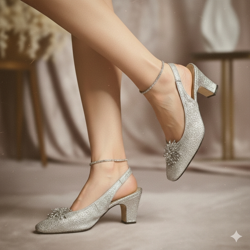 VINTAGE Italian Silver Lurex Heels